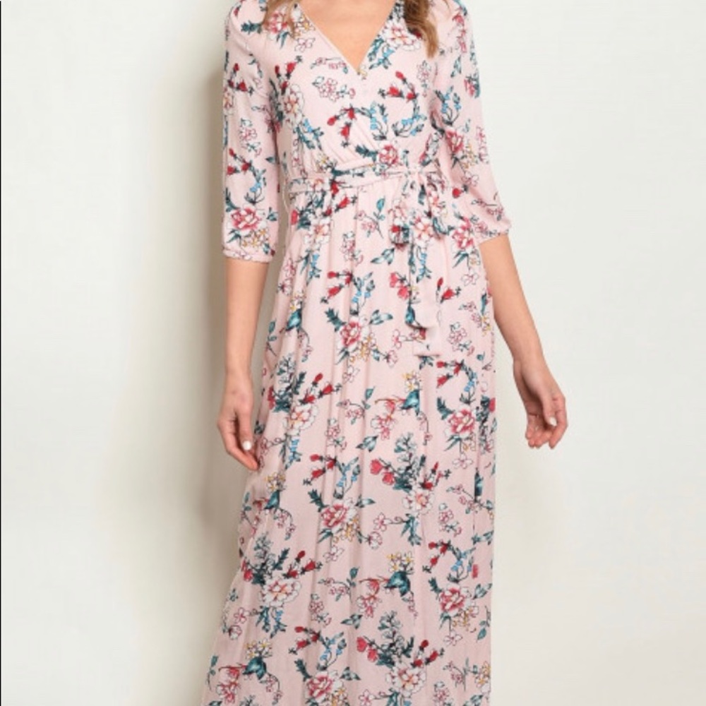 Pink floral long dress